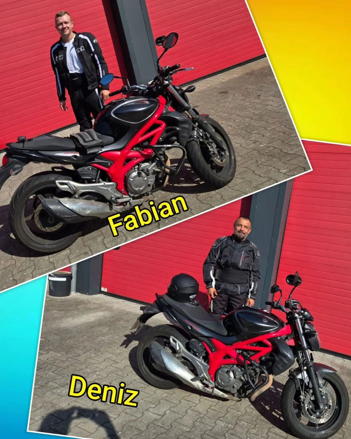Bunter Hintergrund, mit Bild der Auto-Prüflinge nach der Führerscheinübergabe
