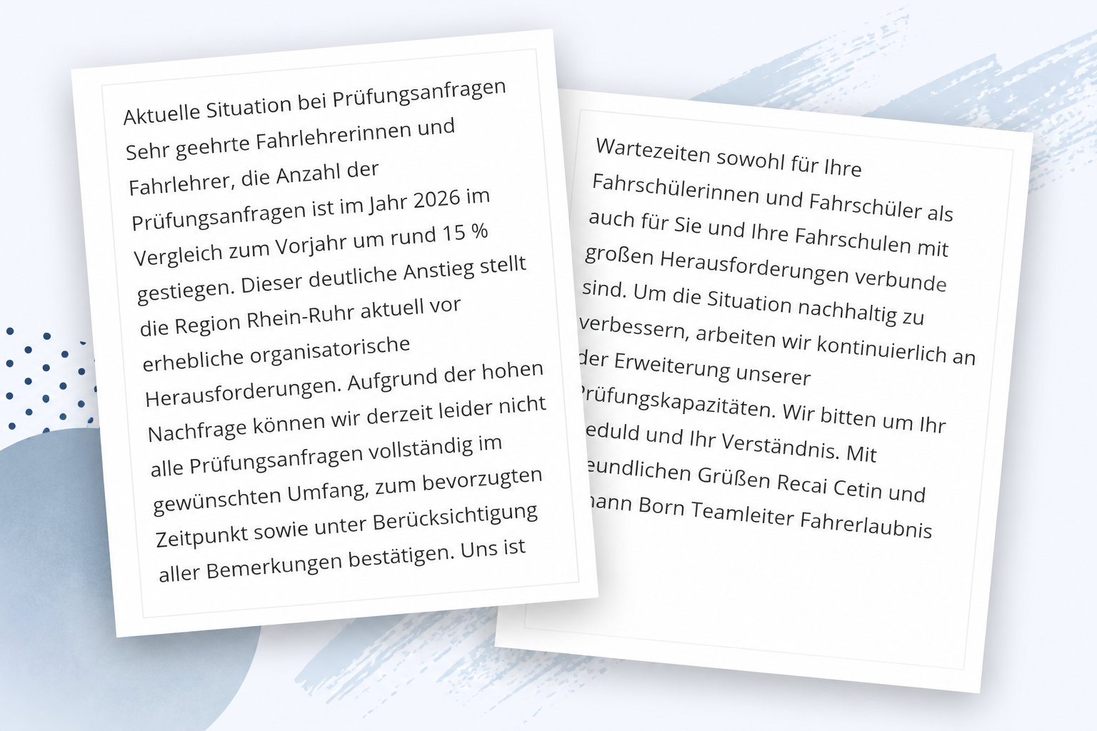 Auf dem Bild sieht man die Ausschnitte der Mitteilung des TUV